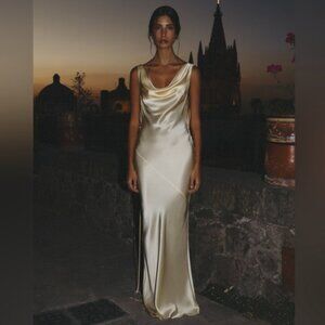 Mirror Palais Plunging Back Cowl Dress in Butter